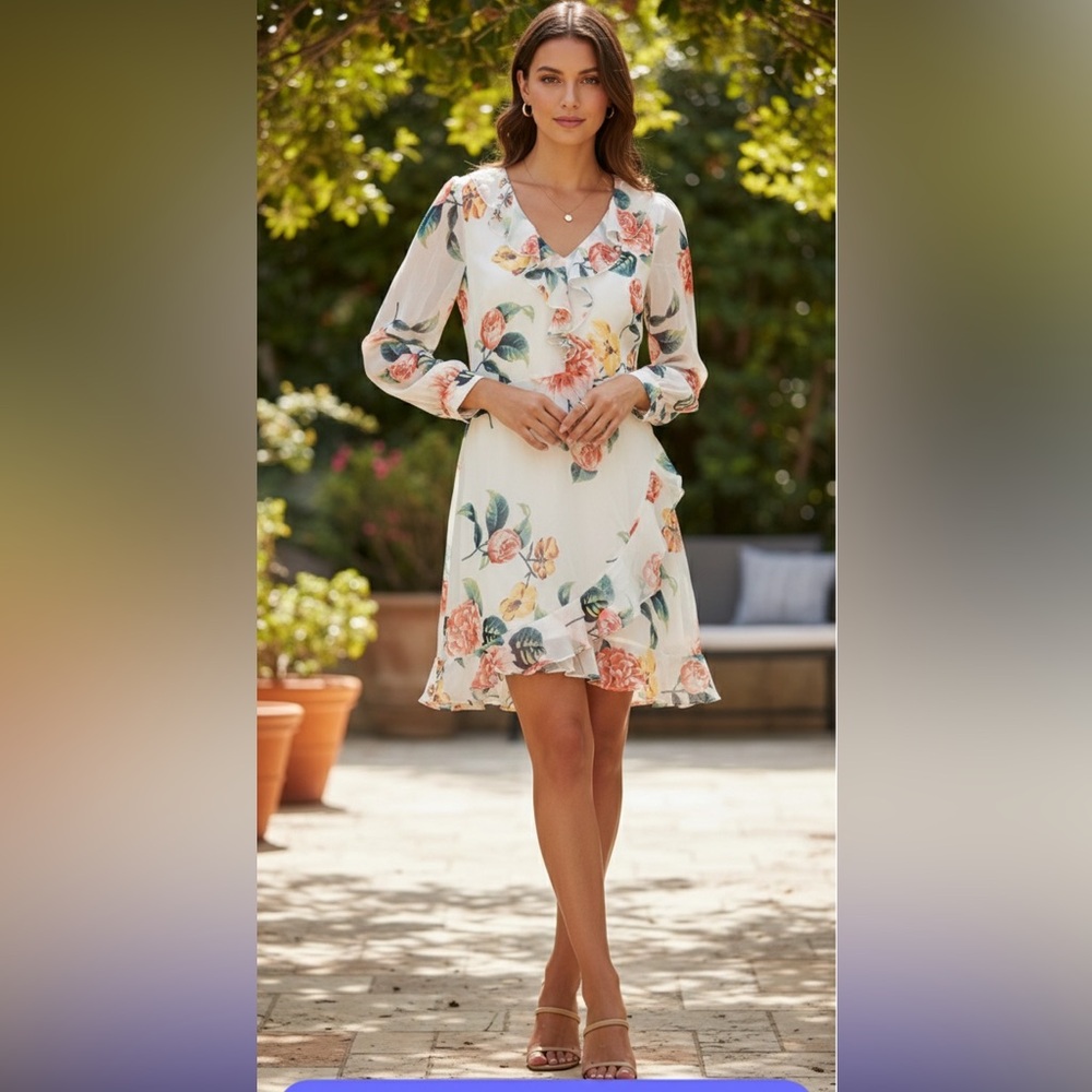NWT‎ Andrée by UNIT Floral Ruffle Faux-Wrap Mini Dress - Dreamy & Elegant